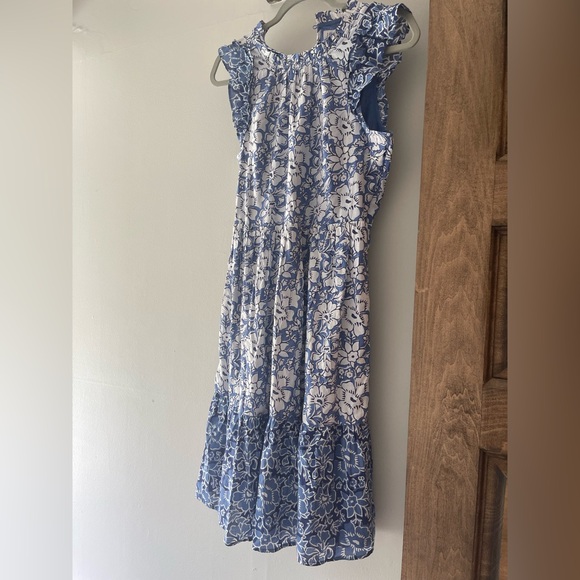 J Crew NWT Ruffle Tiered Blue Size 4 Floral Midi Short Sleeve Dress Cotton Light - Picture 4 of 14